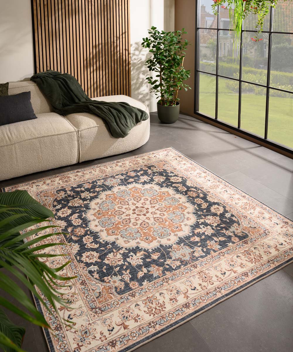 Buitenkleed vierkant Vintage - Valenca Nova goud/blauw 200x200 cm