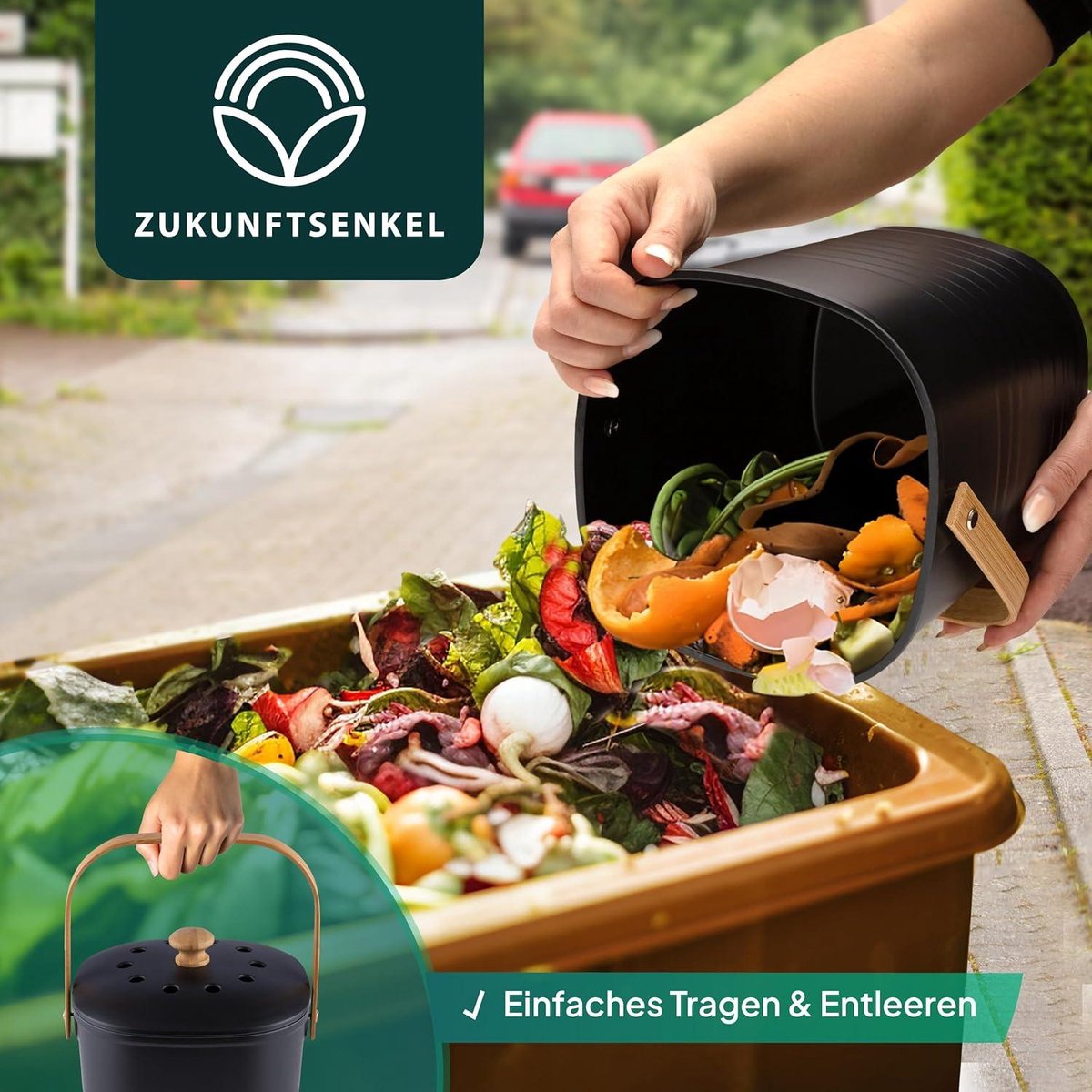 Seau à Compost De Cuisine 4L En Céramique Émile Henry - Design Élégant, Anti-Odeur, Facile à Nettoyer, Noir Truffe