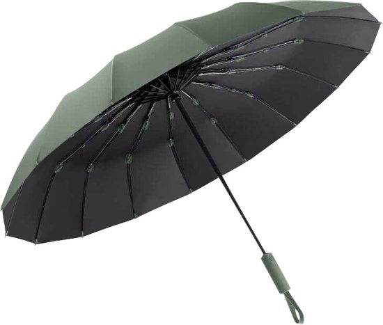 Parablu Parapluie Pliant Coupe-Vent à 16 baleines, Grand Parapluie Pliant à Ouverture Automatique, Coupe-Vent, Parasol UV, Vert foncé