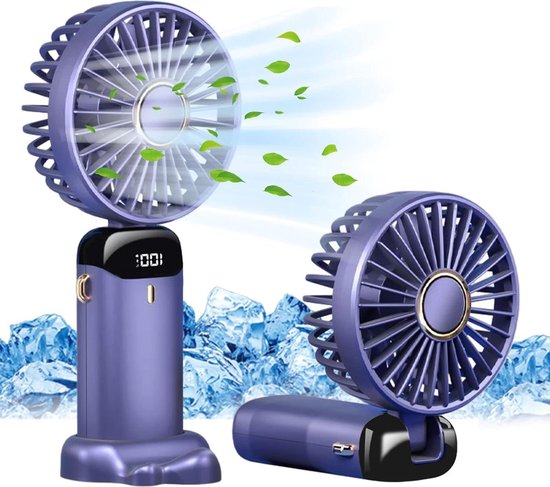 Diveblues TurboBreeze draagbare turbo-bureauventilator van 5 inch, USB- ventilator, stil, krachtig opwindbaar tot 6 m/s, led-display, 5 windversnellingen, 360° instelbare kanteling