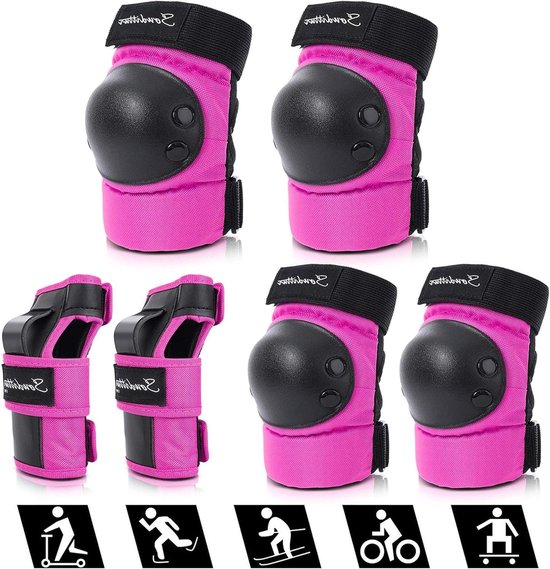 Kit Protection Enfants 6 En 1 Genouillères Coudières Protège-Poignets - Ajustable Patinage Cyclisme Roller 3-18 Ans