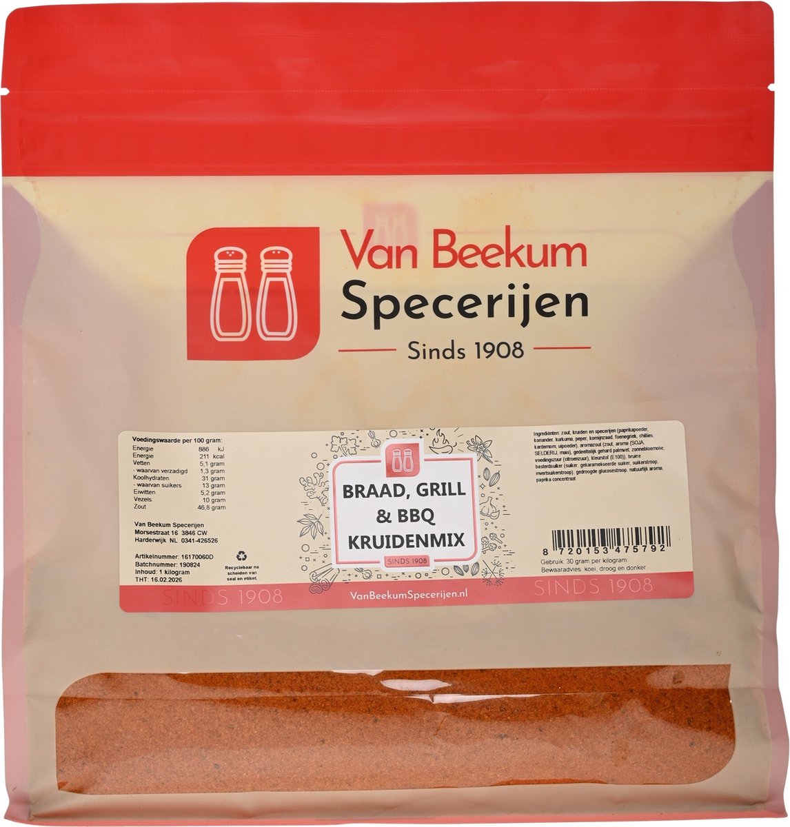 Goedkoopste Van Beekum Specerijen - Braad, Grill & BBQ Kruidenmix - 1 kilo (hersluitbare stazak