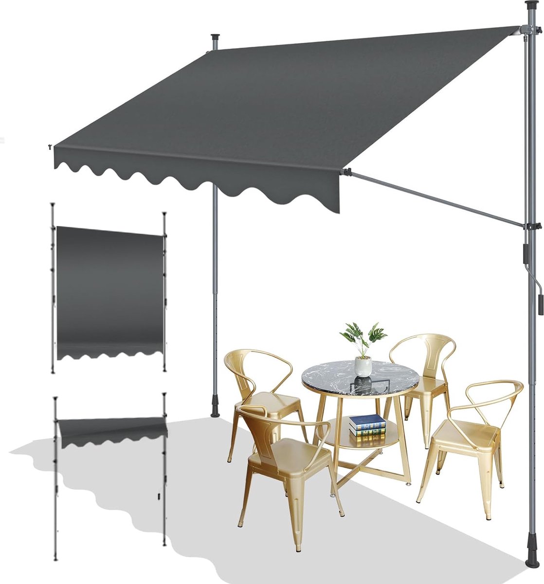 Selbro ® Verstelbare Zonwerende Balkonluifel met Handmatige Bediening voor Buiten, 200 cm, Waterdicht en Weerbestendig