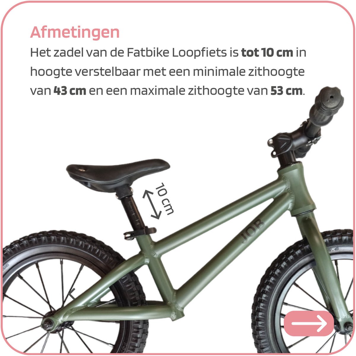 Jobber Toys Loopfiets 3 jaar - Fatbike Loopfietsen Dikke Banden 14inch — afbeelding 7