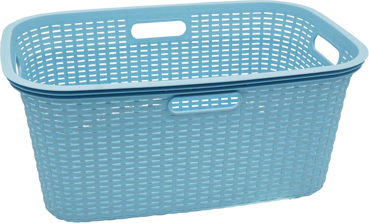 Goedkoopste Wasmand kunststof rotan look 40 liter – Grote opbergmand lichtblauw
