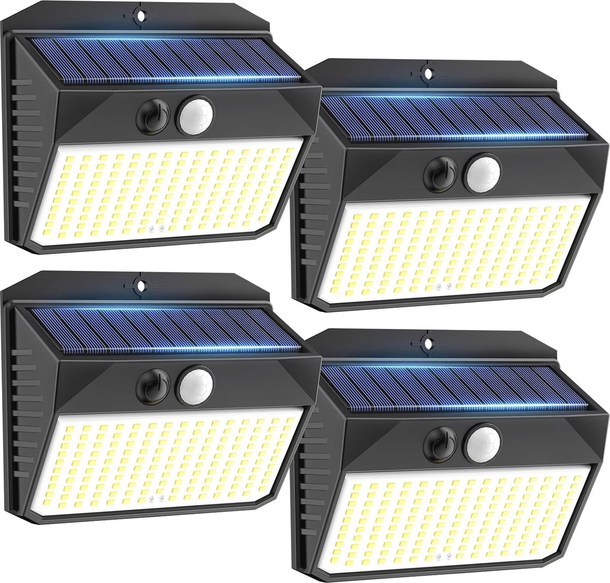 Zonnelampen voor Buiten met Bewegingsmelder - Set van 4, 150 LEDs, 3 Verlichtingsmodi, Waterdicht IP65