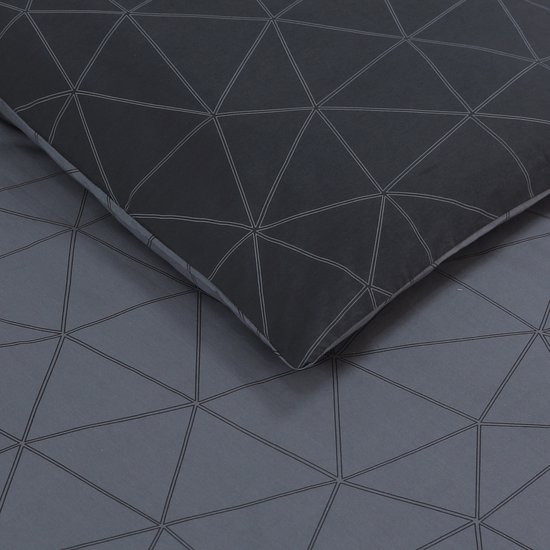 VISION Hugo - Tweezijdig omkeerbaar Dekbedovertrekset - 100% katoen: zacht en soepel - Kingsize - Dekbedovertrek 260 x 240 cm met 2 bijhorende slopen - Antraciet / Grijs - Oekotex gecertificeerd van VISION — afbeelding 3