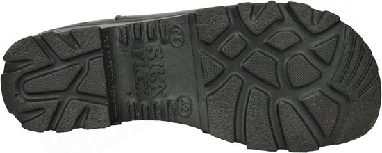 Zool van een zwarte Sika klomp met Sika Flex logo en profiel.