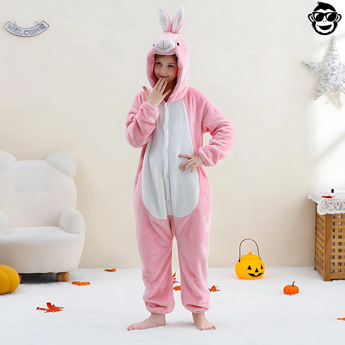 BoefieBoef Dieren Onesie Verkleedkleding Kinderen – Comfortabele Kostuum Pyjama – tot 140 – Dierenpak voor Jongens en Meisjes – Feest, Carnaval Verkleedkleding - Kerst, Dierenpak - of Verjaardag Cadeau - Konijn Roze — afbeelding 8