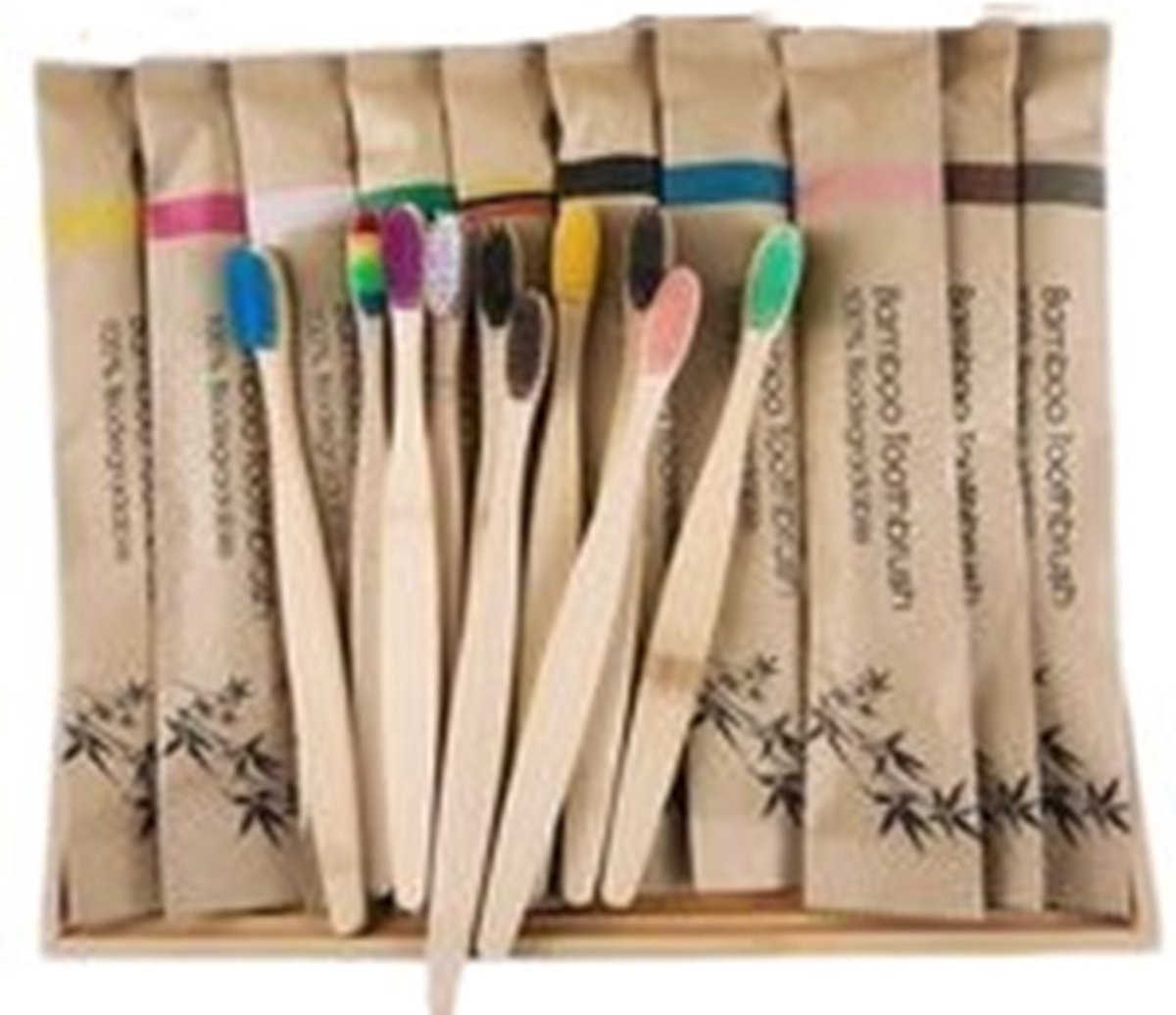 Goedkoopste 10 Stuks Bamboe Tandenborstel - 10 verschillende kleuren - Zacht / Medium - Biologisch afbreekbaar