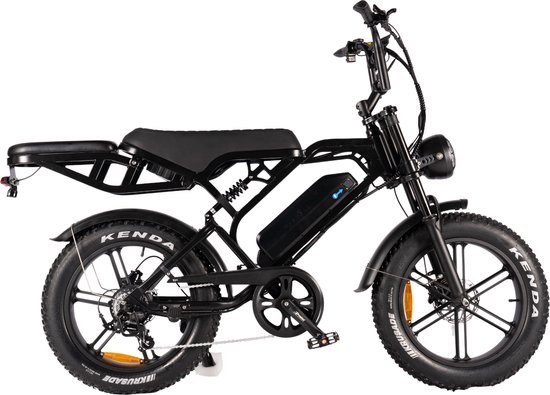 Kick&Move - V20 Pro Model - 2024 model - Zwart - Elektrische Fatbike - Fatbikes - E-Bike - 25 km/u - 250W - 7 Versnellingen - Compleet met kettingslot + telefoonhouder + voetsteunen achter