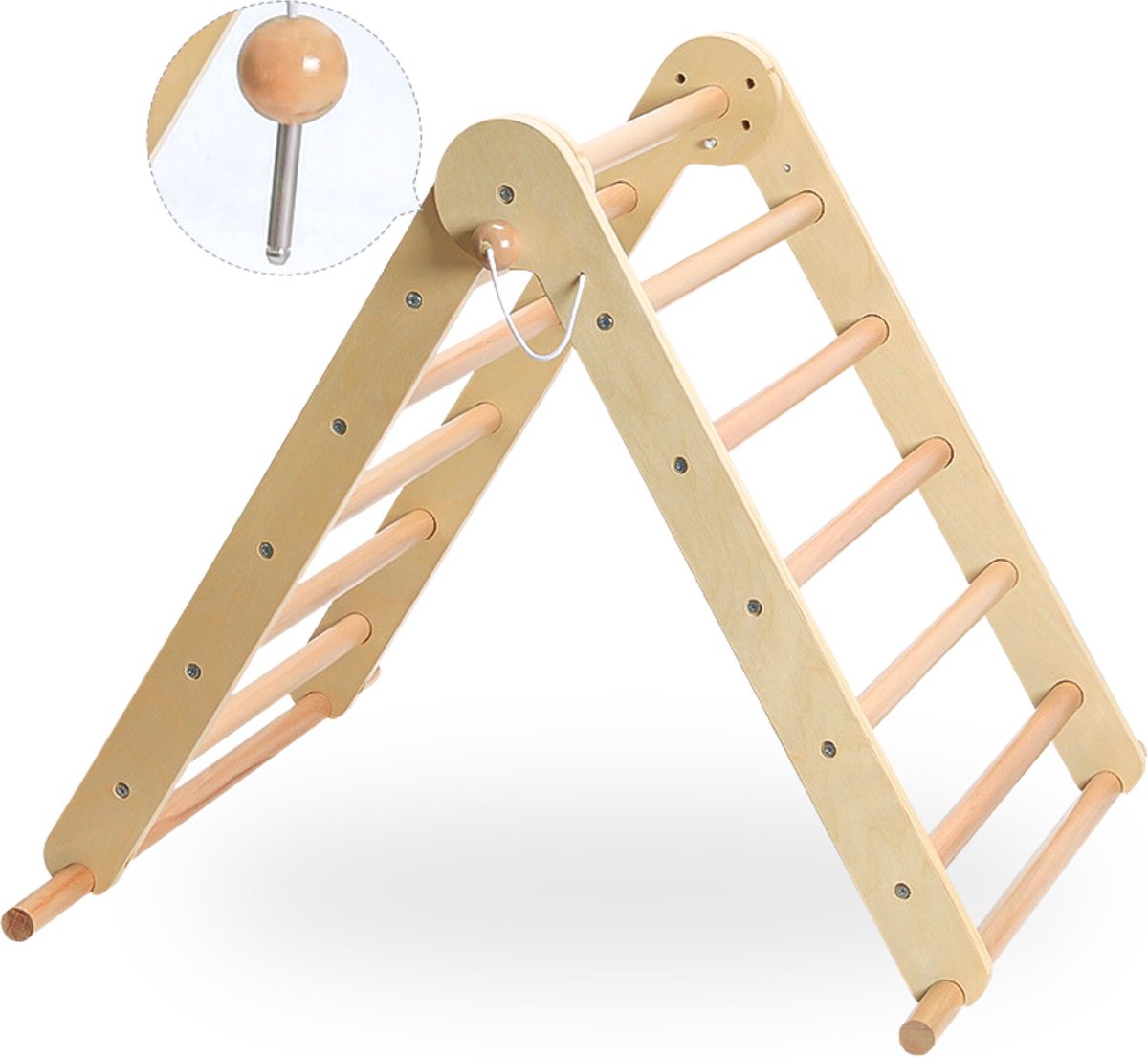 Mamabrum Houten Klimrek - Binnen Speeltuin - 2in1 Rocker, Ladder en Klimmuur, 9 Sporten, Dubbelzijdige Board, Klimladder — afbeelding 3