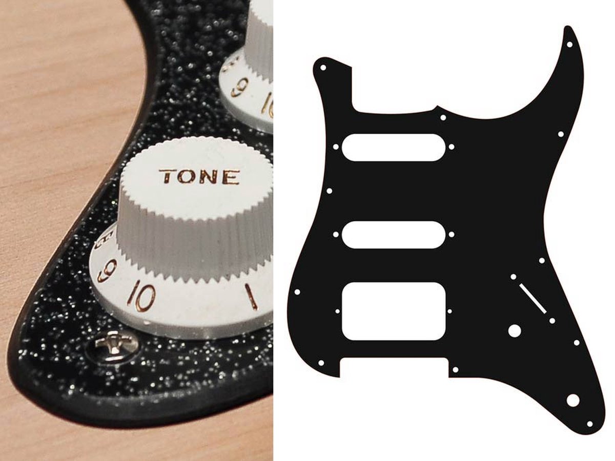Boston ST-222-SBK pickguard, Stallion, SSH, 2 pot holes, 3-5 switch, 2 ply, sparkling black