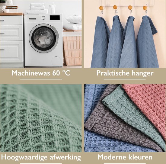 Blumtal® Essuies de vaisselle 50x70 cm - Set de 4 - Essuies de vaisselle coton 100% - Torchons de cuisine lavables à 60 °C - Torchons de Cuisine en coton - Torchons de cuisine - Torchons gaufrés - Torchons - Rose