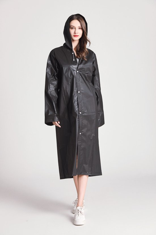 Festival Regenjas - Zwart | Unisex EVA Capuchon Poncho | Lichtgewicht / Waterdicht | Fashion Favorite