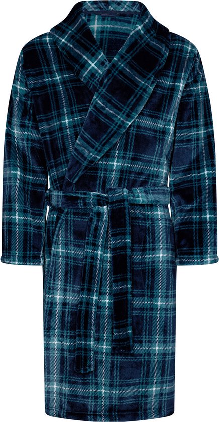 Herenbadjas klassieke ruit - blauw - fleece-S- 48