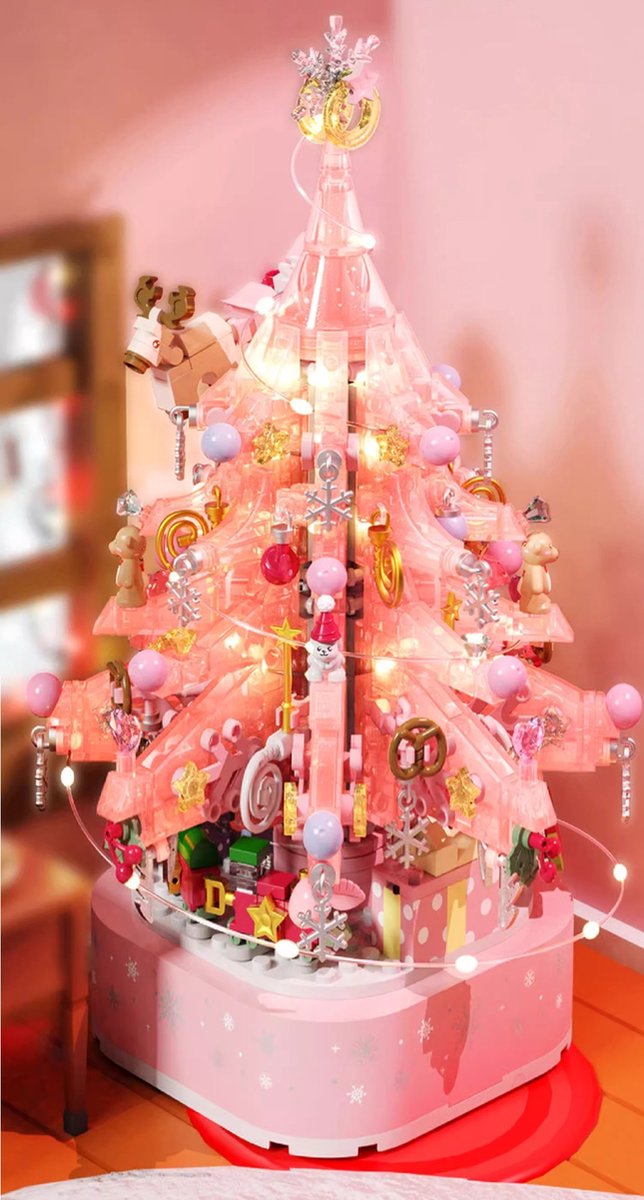 675+ PCS Roze Kristallen Kerstboom Bouwstenen/Lego Compatibel/Verlichting Street View Muziekdoos Gemonteerd Bouwstenen/Kinderspeelgoed/Vakantiegeschenken van Merkloos — afbeelding 2
