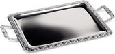 Plateau en Inox avec Bord Décoratif - Poignées en Fonte - Chromé - 60 x 36 cm - Rectangulaire