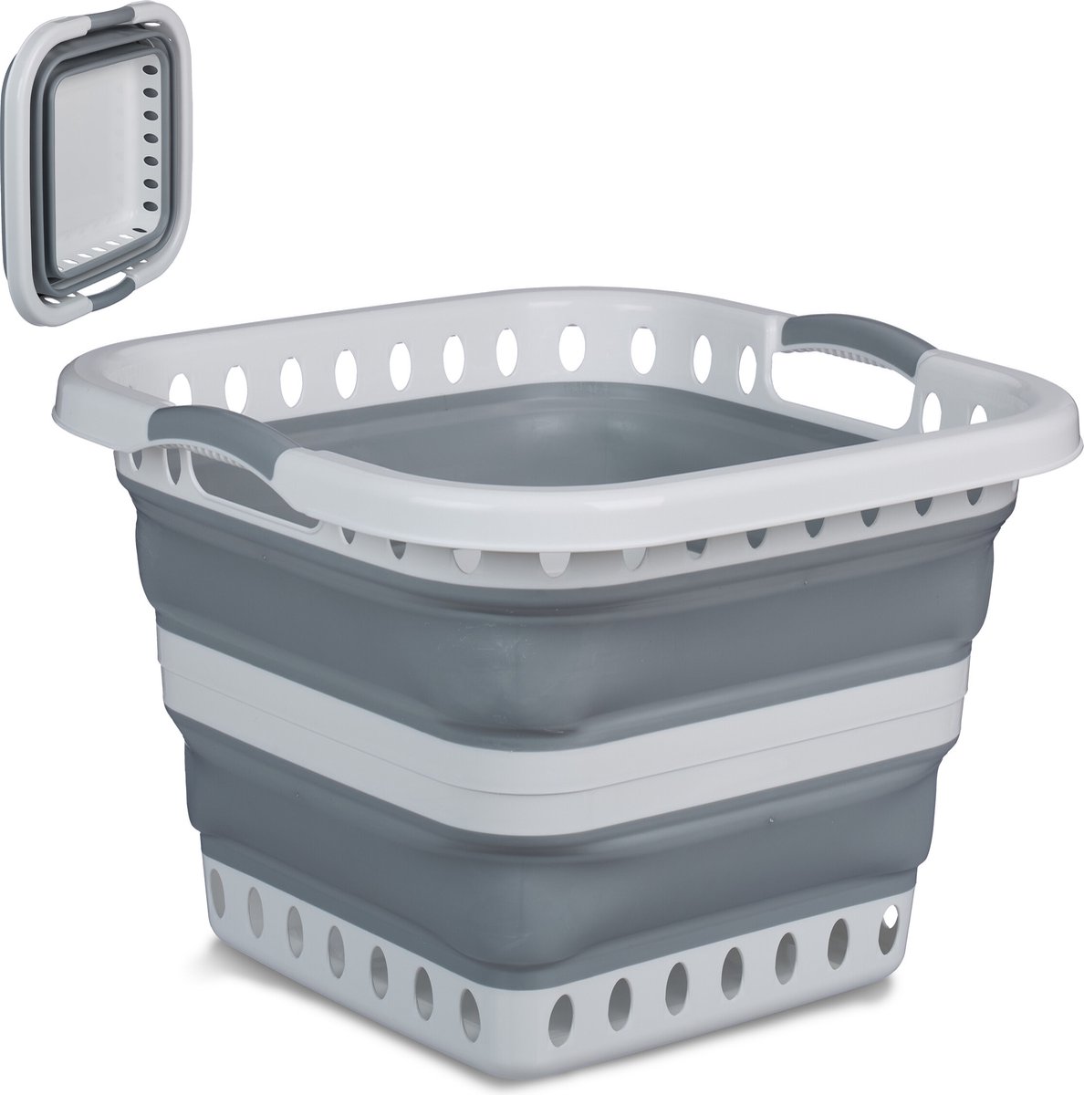 Goedkoopste wasmand opvouwbaar - 40 liter - handgrepen - kunststof - vierkant - grijs-wit