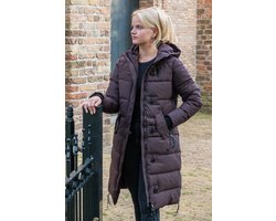 Lange dames winterjas - Gewatteerd en getailleerd - Bruin - Maat 40