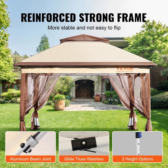 RM Store® - Inklapbare Tent - Waterdichte Tent - Inklapbare Outdoor Tent - Tent Voor Achtertuin - Feesttent - Inklapbaar - Inclusief Opbergtas Op Wielen - Khaki/Bruin van RM Store® — afbeelding 4