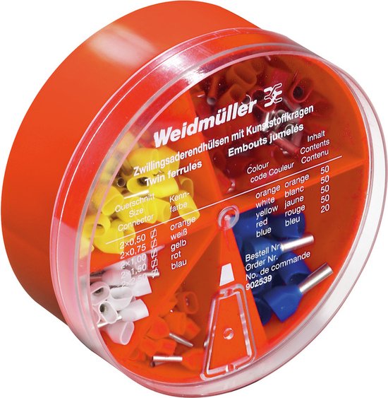 Assortiment d'embouts doubles orange, blanc, jaune, rouge, bleu Weidmüller ZH-BOX 0,5-2,5QMM 9025390000 220 pc(s)
