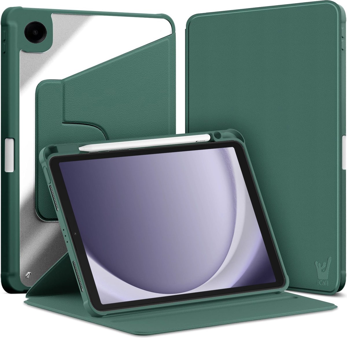 Hoes geschikt voor Samsung Galaxy Tab A9 / Tab A11 - Book Case Premium Sleep Cover Kunstleer 360 Graden Draaibaar met Auto/Wake Functie en Pencilhouder - Groen