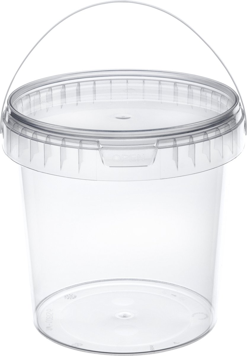 Goedkoopste 50x stuks -1 L - Garronda Emmer Met Deksel - Verpakkingsemmer - Emmertje - Rond - Transparant GD-PL-BIS-Tra