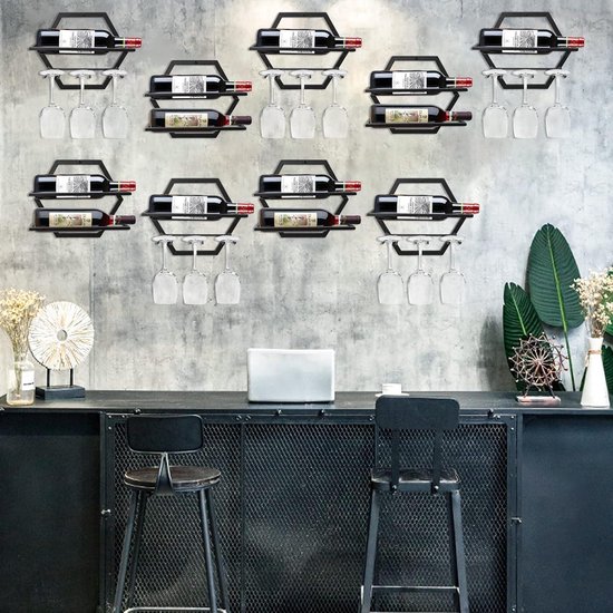 Giyiprpi Metalen wandgemonteerde wijnrekken, hangende wijnfles display organizer houder, rode wijnrek voor thuis, keuken, bardecoratie (goud 6 Giyiprpi Metalen wandgemonteerde wijnrekken, hangende wijnfles display organizer houder, rode wijnrek voor thuis, keuken, bardecoratie (goud 6