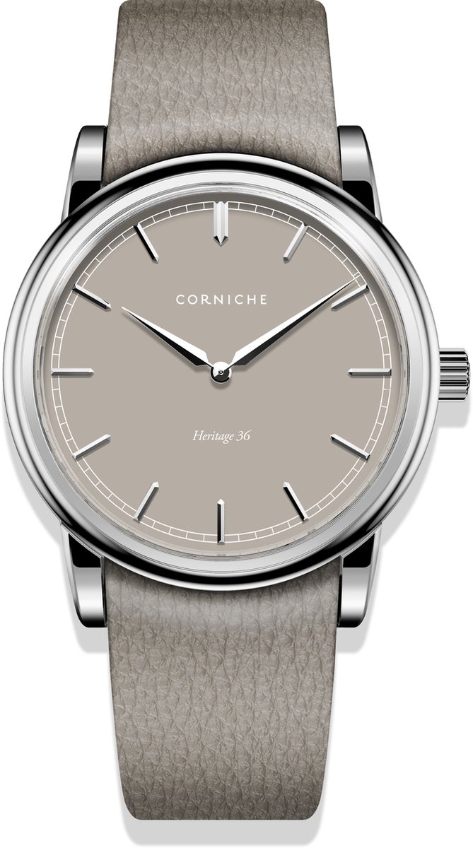 Corniche Heritage 36 C50295 Dames Horloge - Saffierglas - Roestvrijstaal-Leer - Taupe-Zilver - Ø 36 mm - Quartz - Vouw-Vlindersluiting - 5 ATM (douchen)