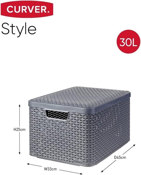 Curver Style Mand L Met Deksel Rotanstyle Antraciet(lxbxh 44x32x25cm