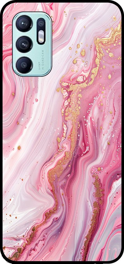 Smartphonica Coque pour Oppo Reno6 4G avec Impression Marbre - Coque Arrière en TPU Design Marbre - Rose pour Oppo Reno6 4G