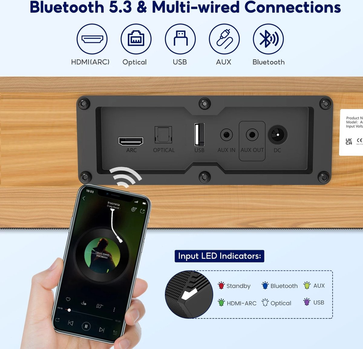 Decotopia Soundbar met Bluetooth voor TV en Computer - afbeelding 3