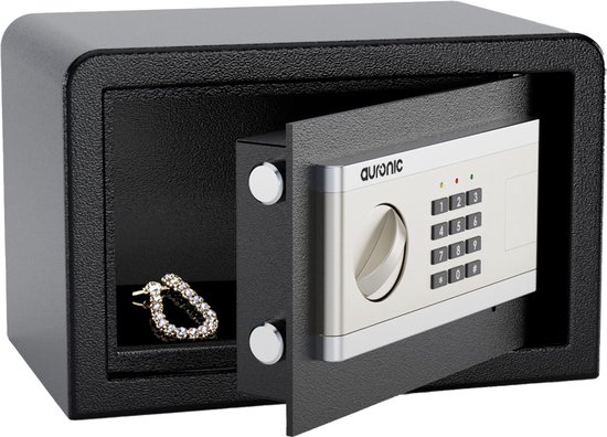 Coffre- LifeGoods - Électronique - Serrure à combinaison - Clé - Fixation murale - Porte 4,3cm - Alarme 130 dB - 8L - 31x20x20cm - 4,5KG - Acier - Zwart