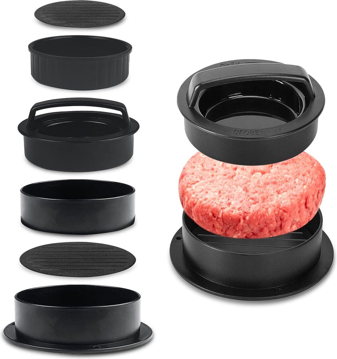 Professionele Hamburgerpers 3-in-1 Anti-aanbaklaag Handvat van ABS voor Heerlijke Hamburgers Pasteitjes Cheeseburgers Gehaktballen Barbecue smash burger