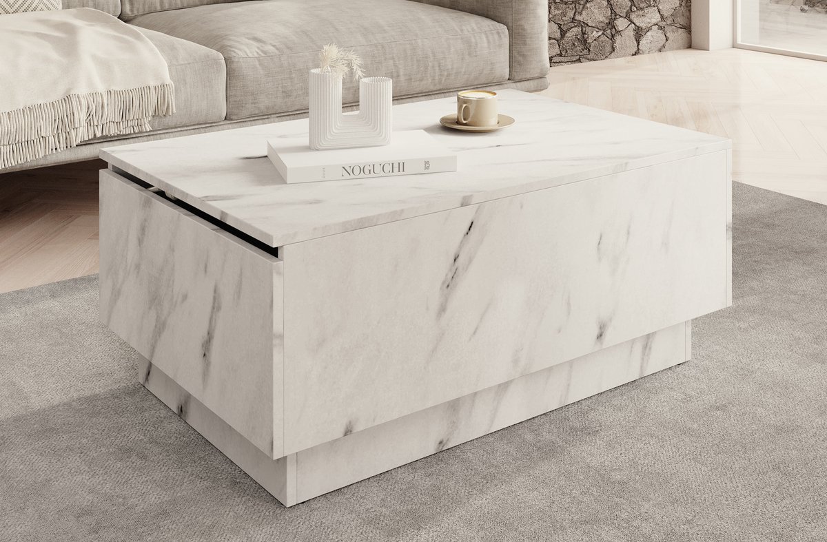 MEUBELLA Salontafel Micha - Wit marmerlook - 90 cm