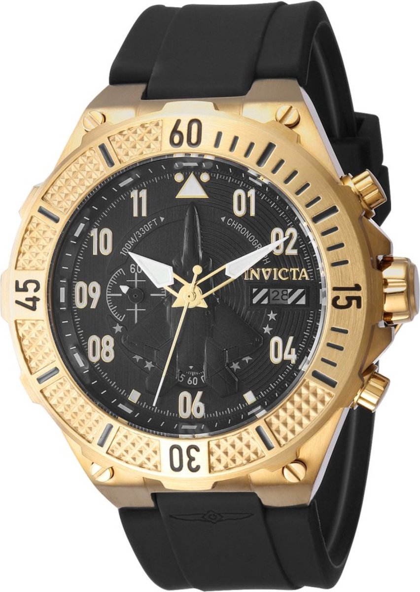 Invicta Aviator 39889 Heren Horloge - Waterdicht - Analoog - Quartz Uurwerk - Roestvrij Staal met zwarte Wijzerplaat - 50mm