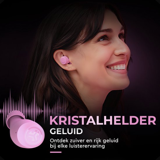 JLab Go Pop Draadloze Oordopjes - Bluetooth Oortjes Draadloos - 35 uur Batterijduur - Be Aware Audio - Met Microfoon - Geschikt voor Android en Apple - Roze