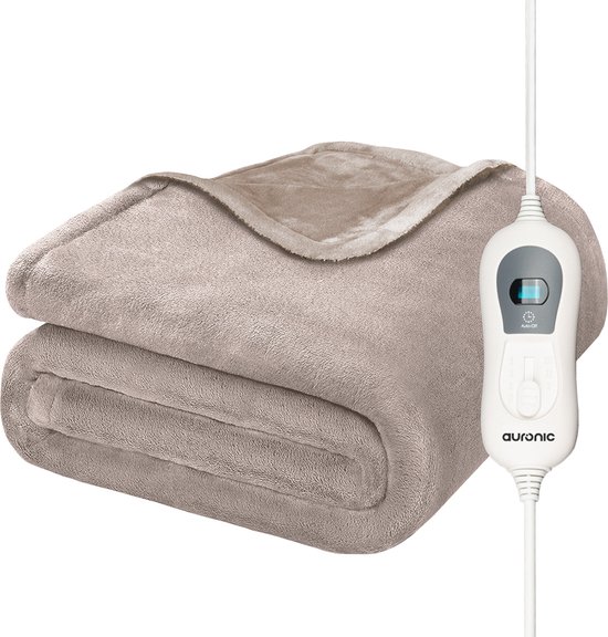 Auronic Elektrische Deken - Warmtedeken - 1 Persoons - 3 Warmtestanden - met Timer - 160 x 120cm - Taupe