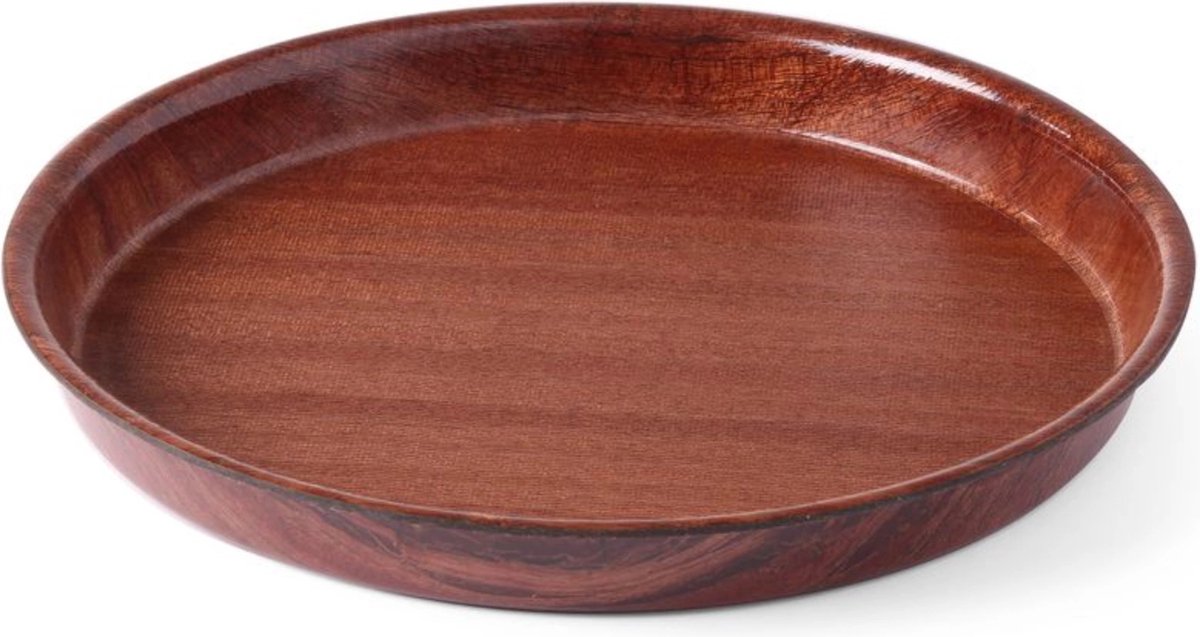 HENDI Rond dienblad – antislip – mahonie – ⌀360 mm – hoge rand