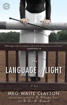 Boekomslag van 'The Language of Light' met een vrouw in rijbroek, die een zweep vasthoudt.