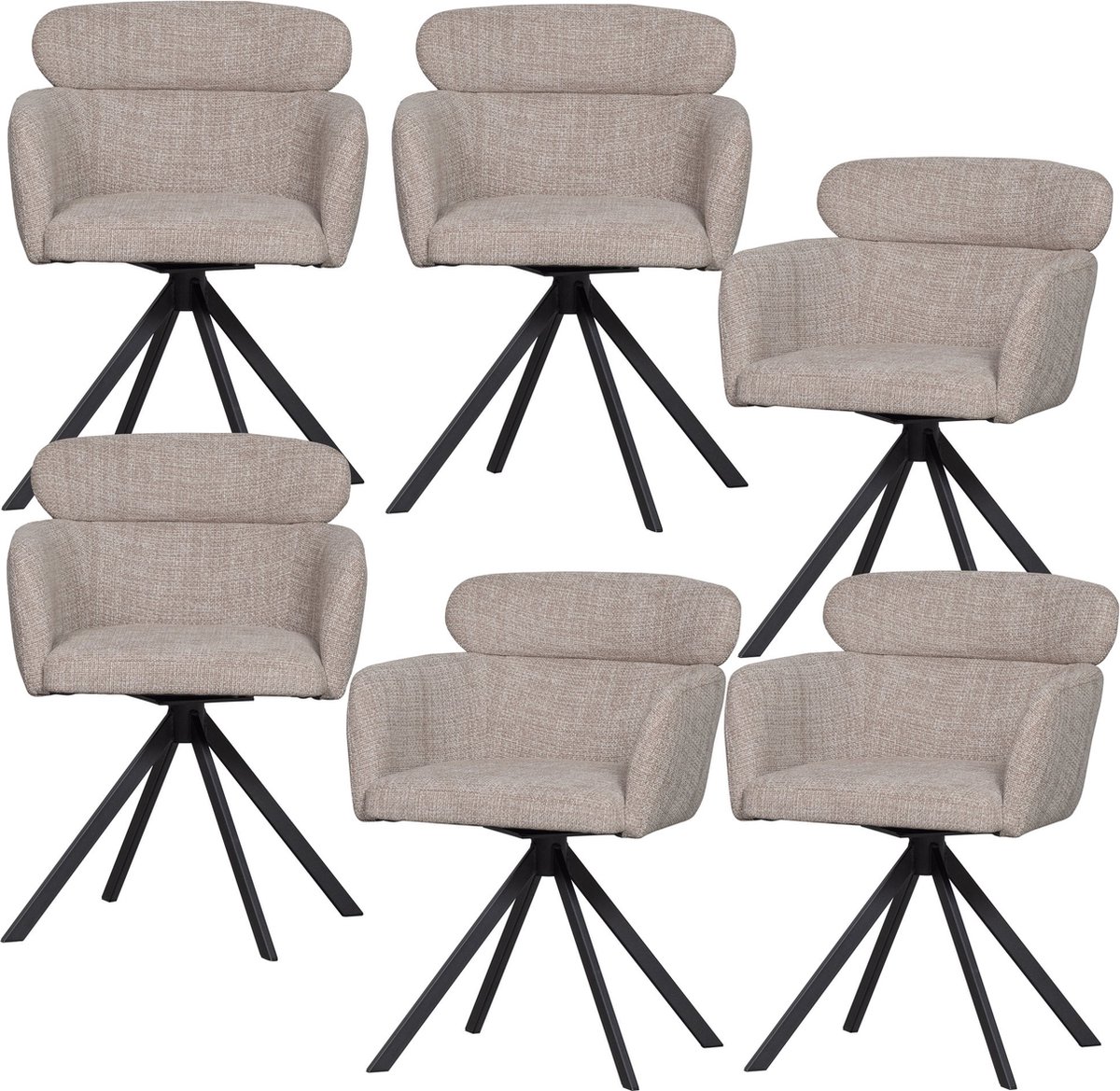 WOOOD Fenne Eetkamerstoelen - Polyester - Naturel - Set van 6 natural