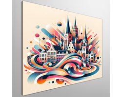 Abstract groningen schilderij | Groninger mystiek: een surrealistische verbeelding van stad en natuur | Kunst - 40x40 centimeter op Canvas | Foto op…