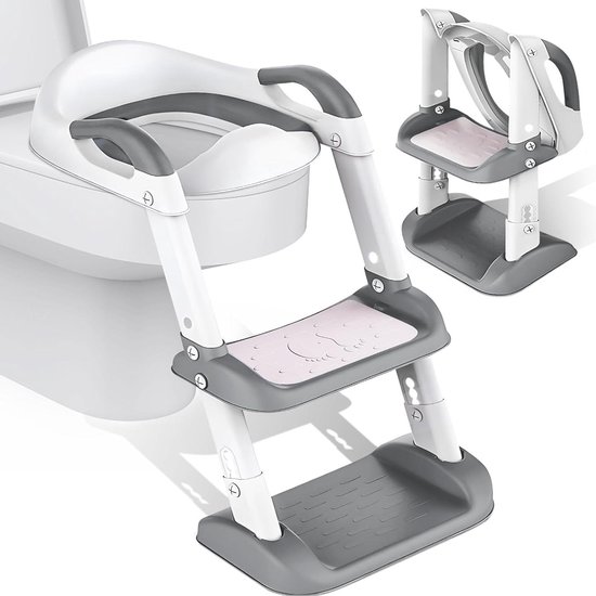 ZQEJEFD Toiletbril Voor Kinderen Met Trap, Wc Bril, Toilet Gevoerde Zitting 2 In 1 Kindertoiletbril Hoogte Verstelbaar Opvouwbaar Antislip Treeplank 1321980516