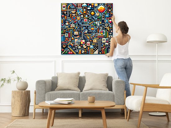 Pixel art relief schilderij | Pixelated verbeelding in reliëf: een kunstzinnig pixelavontuur met diepte | Kunst - 80x80 centimeter op Dibond | Foto op Dibond