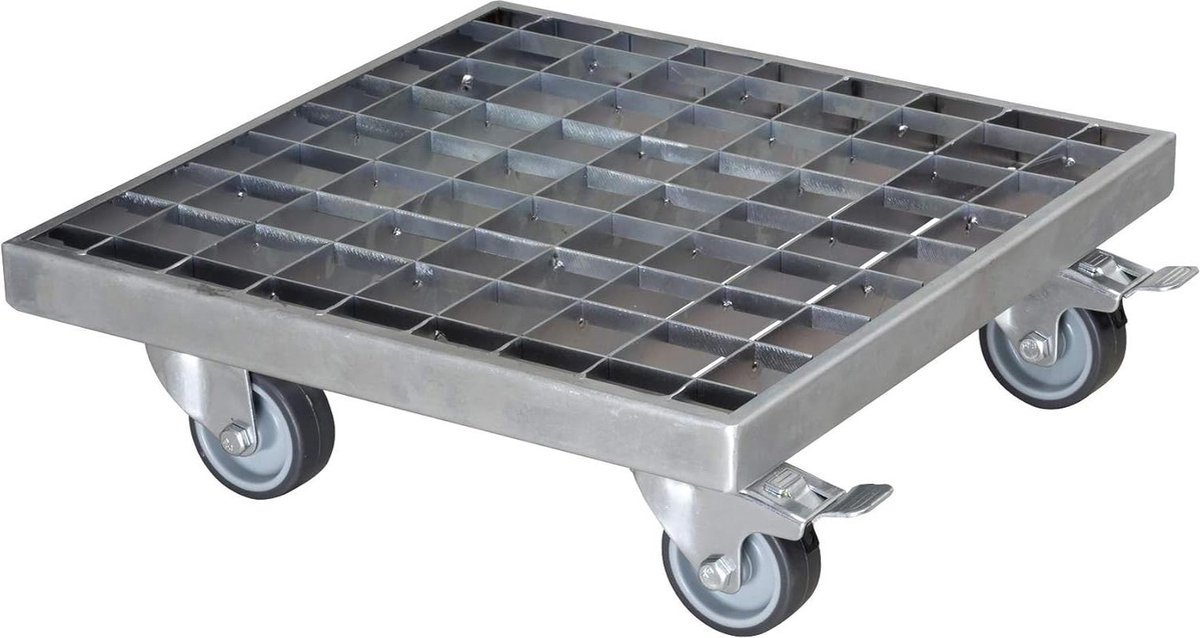 Plantentrolley INDUSTRIAL STYLE 29 x 29 x 95 cm - Bloementrolley voor binnen buiten - Plantenpottenrolley verzinkt stalen rooster - 2 remmen - Draagvermogen 200 kg