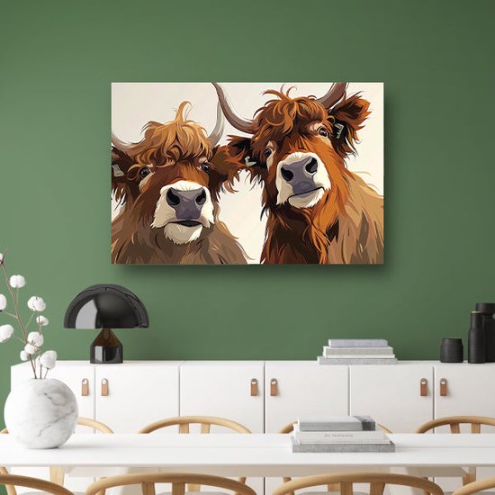 Tableau Highlanders - Peintures Animaux - Peinture sur toile Cornes - Peinture moderne - Peinture sur toile - Peintures & affiches toile 120x80 cm