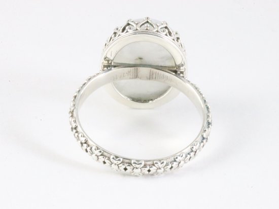 Bague en argent ornée d'une pierre de lune arc-en-ciel - taille 20