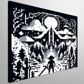 Pixel art zwart wit schilderij | Monochrome meesterwerk van pixelkunst in zwart-wit minimalistische stijl | Kunst - 40x40 centimeter op Canvas | Foto op Canvas