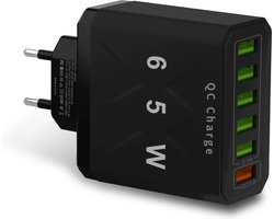 DrPhone MultiCharge Pro2 - 6 in 1 Oplaadadapter - 5 USB 3.1A-poorten en 1 USB QC 3.0 snellaadpoort – Ingbouwde Bescherming – Zwart